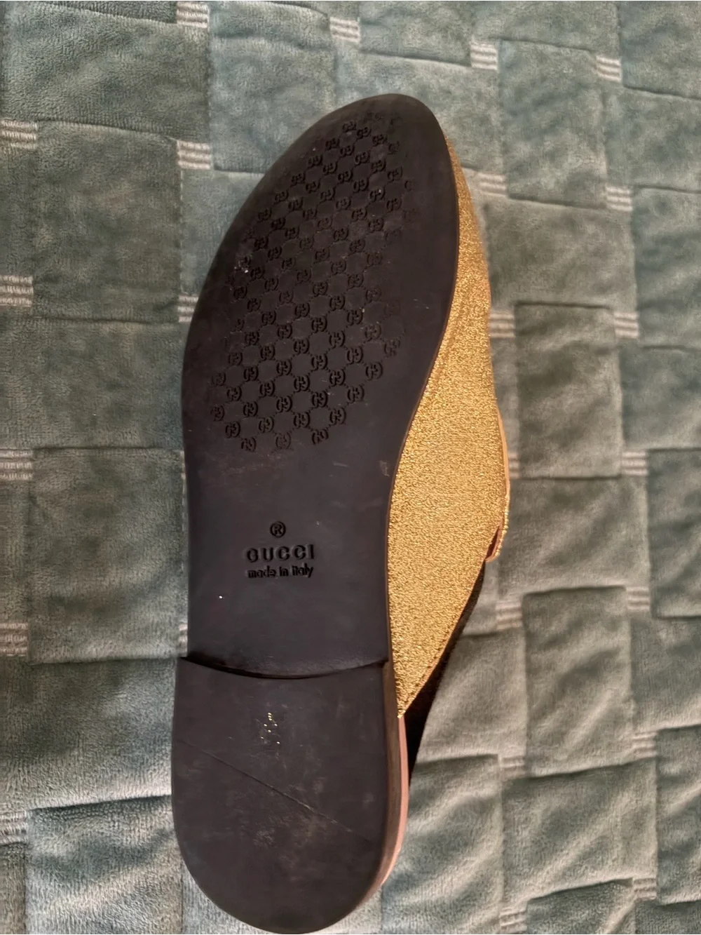 Gucci Kids Princetown Gold Glitter Horsebit Slingback Loafers EU 33 / US 2